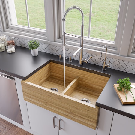 Alfi Brand ALFI brand AB3321 33" Dbl Bowl Bamboo Kitchen Farm Sink AB3321